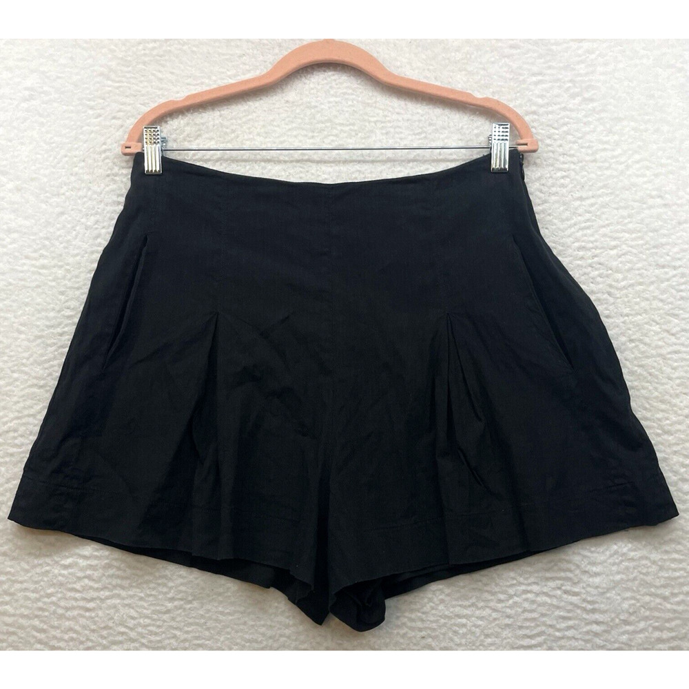 Vince Shorts Womens 10 Black Linen Blend High Rise Pleated Pockets Casual Beach